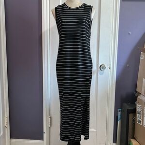 Lush  Black and Ivory Striped Sleeveless Knit Dress
